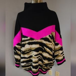 PLUS SIZE 24/26 BLACK AND HOT PINK ANIMAL PRINT SWEATER